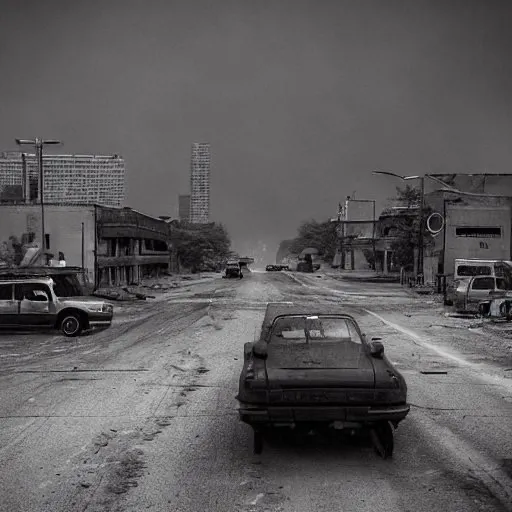 a black and white photo of a car parked on the side of a road