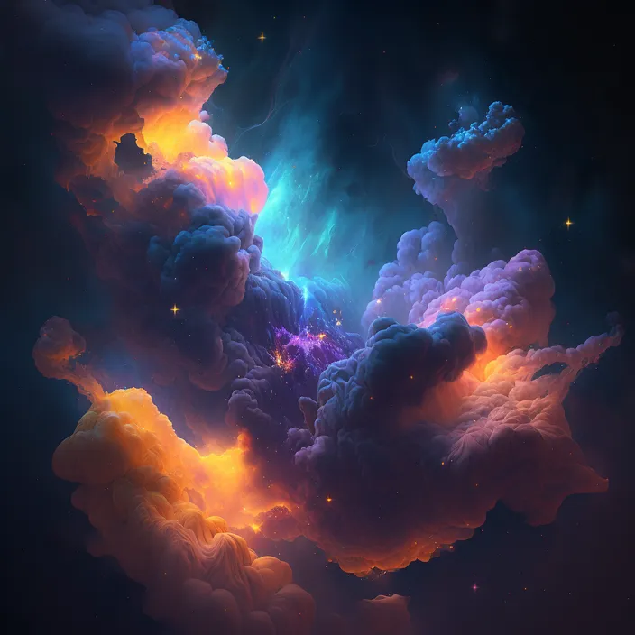 A colorful cloud with stars and clouds, edited to make it a darker blue. clouds should be a darker blue