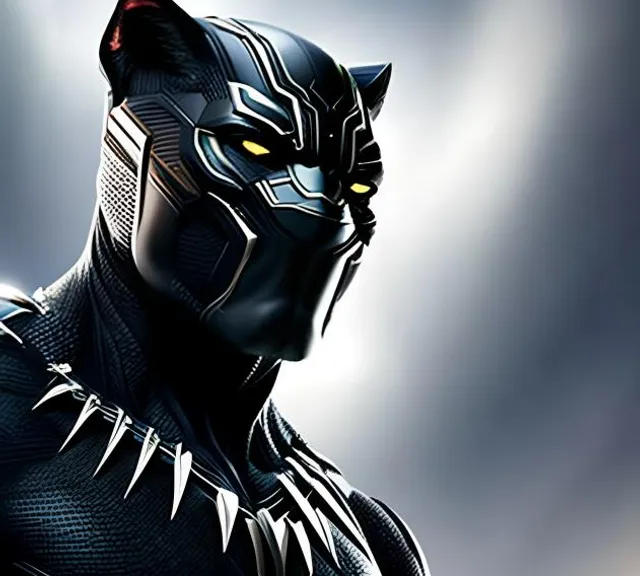 a close up of a person in a black panther costume