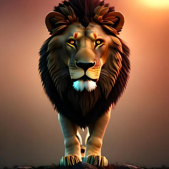 a digital painting of a lion standing on a rock