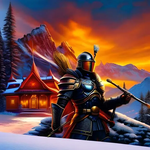 a painting of a knight holding a sword