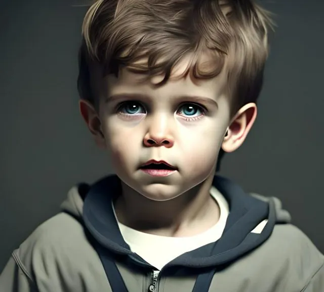 a young boy with blue eyes and a hoodie