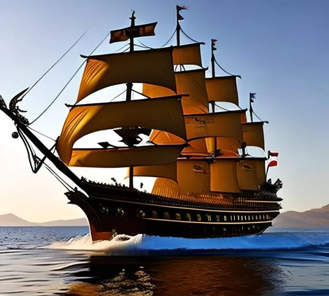 a large sailing ship in the middle of the ocean