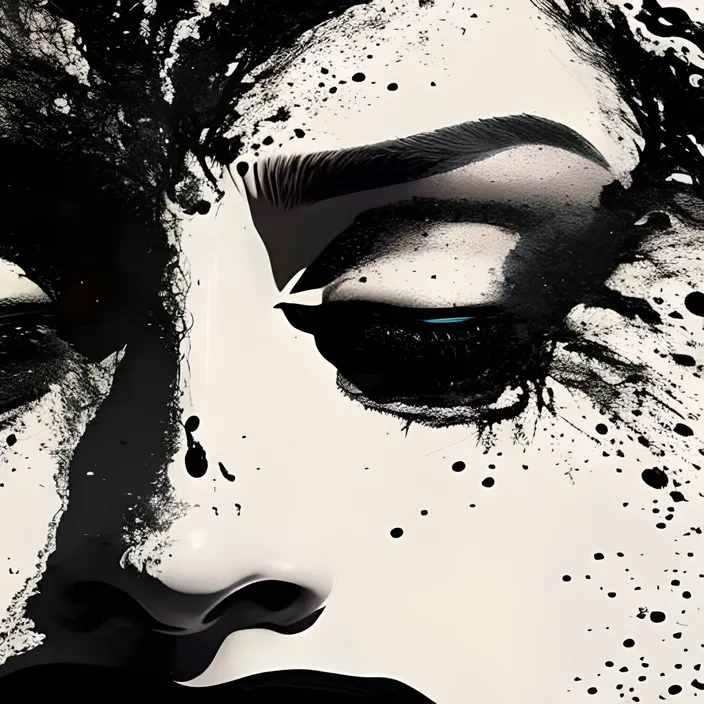 a woman's face with black and white makeup