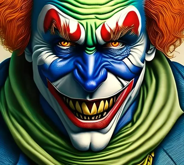 a painting of a clown with red hair