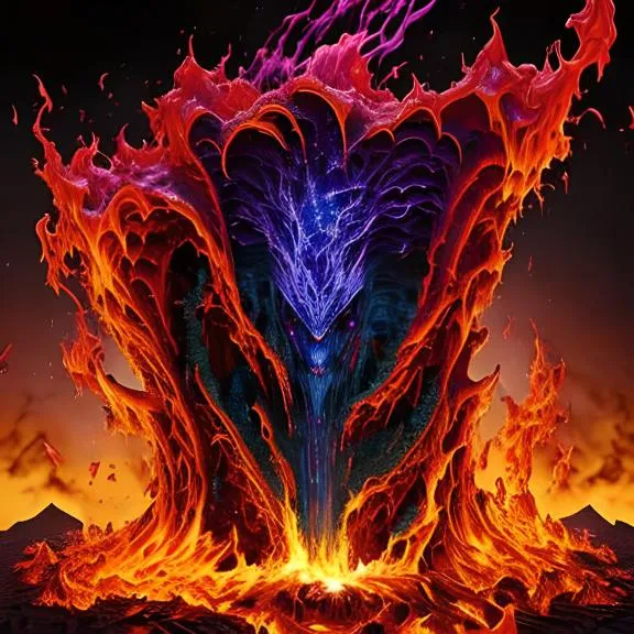 a fire and ice monster face in the middle of a mountain