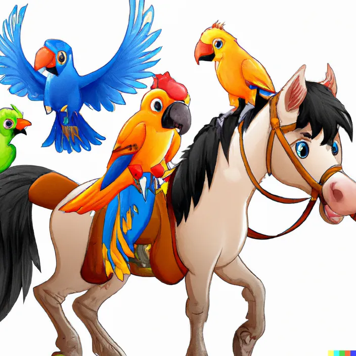 a cartoon horse with a parrot on its back