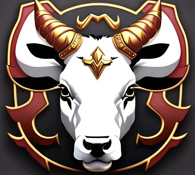 a bull's head with gold horns on a black background