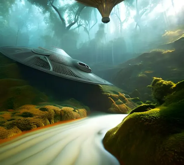 a computer generated image of a spaceship flying over a road