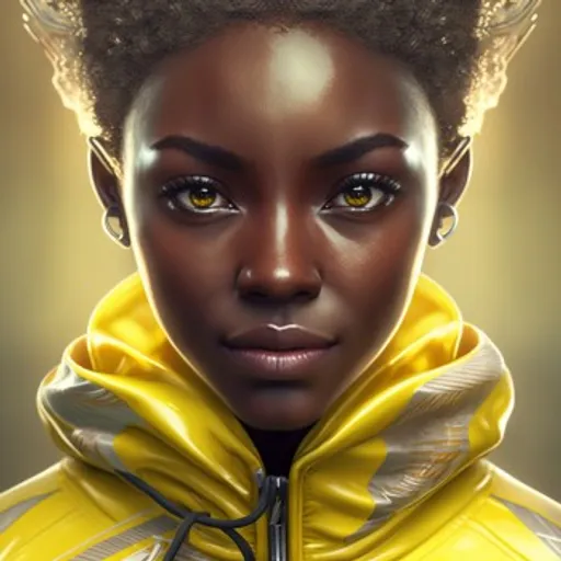 a digital painting of a woman wearing a yellow jacket