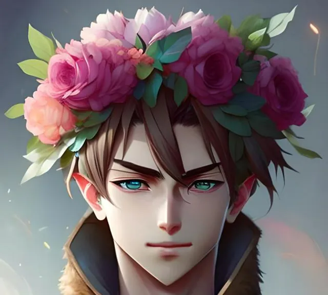 a man with a flower crown on his head