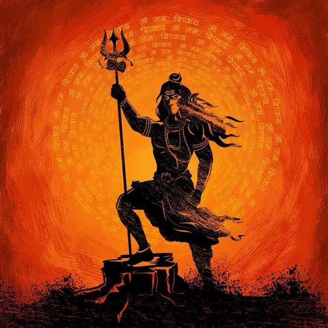 a painting of lord shiva holding a spear