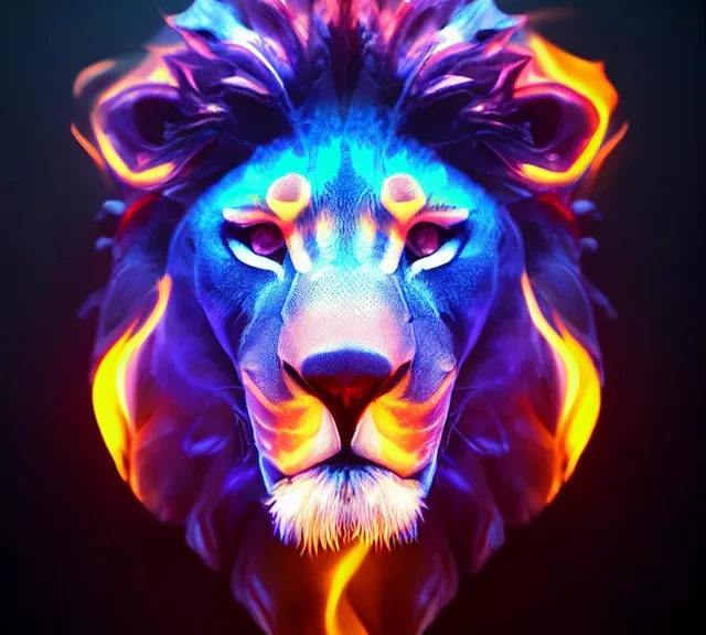 A lion in flames on a black background, with the text "The king of the jungle."