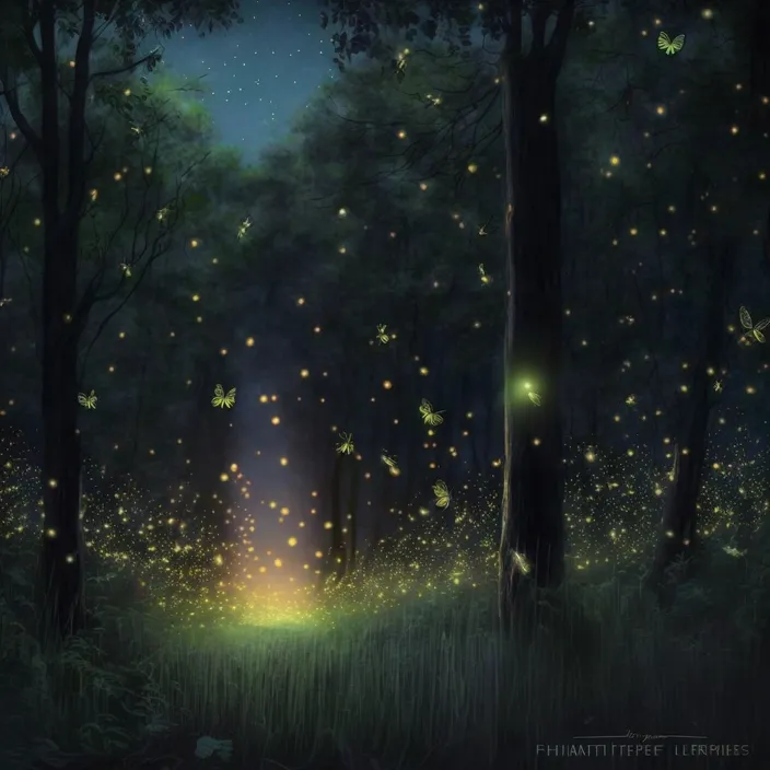 fireflies in the forest at night