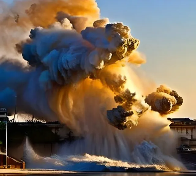 a large cloud of smoke is coming out of the water