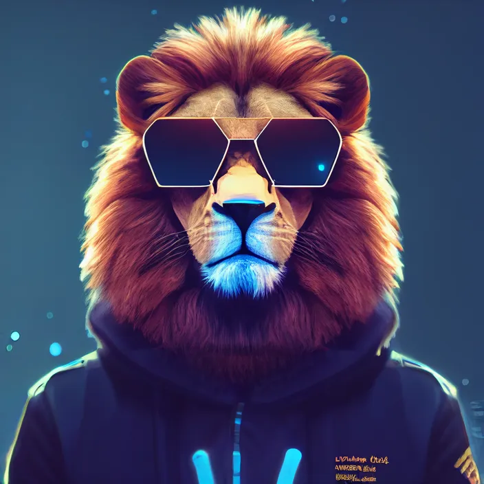 a lion wearing sunglasses and a hoodie