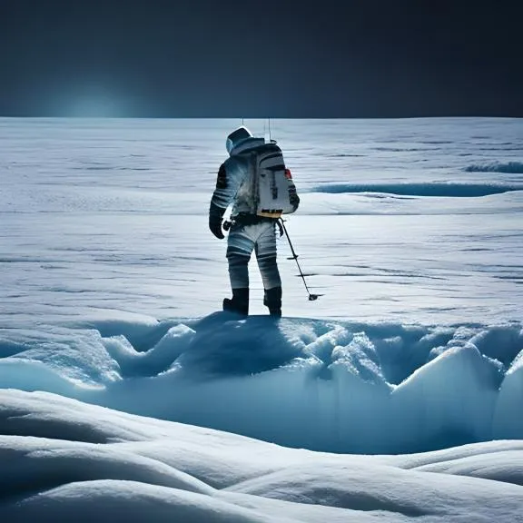 an astronaut standing on an iceberg