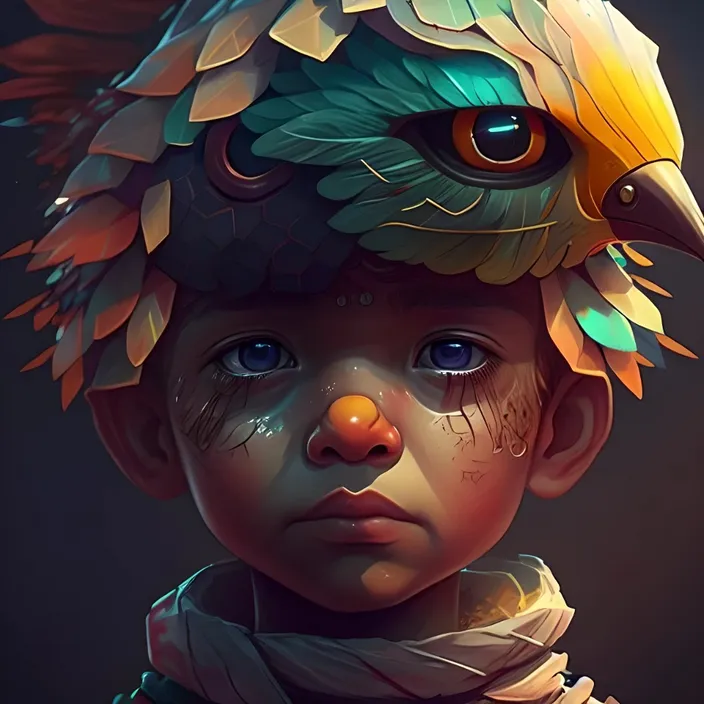 an illustration of a boy with a bird on his head