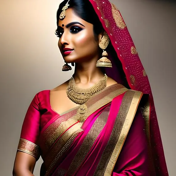 a beautiful woman in a pink sari posing for a photo