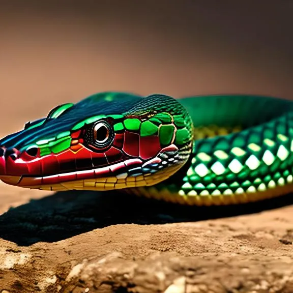 a colorful snake is sitting on a rock