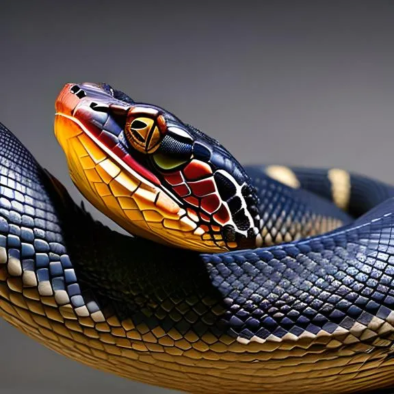 a close up of a colorful snake on a black background