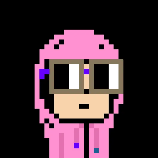a pixel girl wearing glasses and a pink hoodie