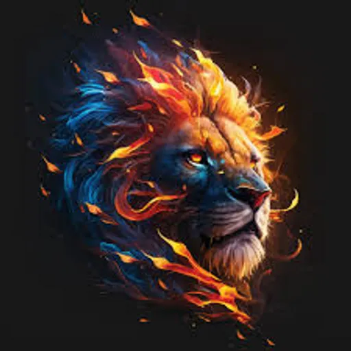 a lion with flames on his head