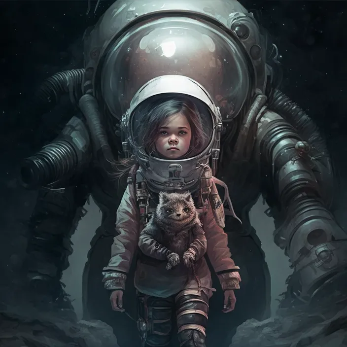 an illustration of a girl in space with a cat