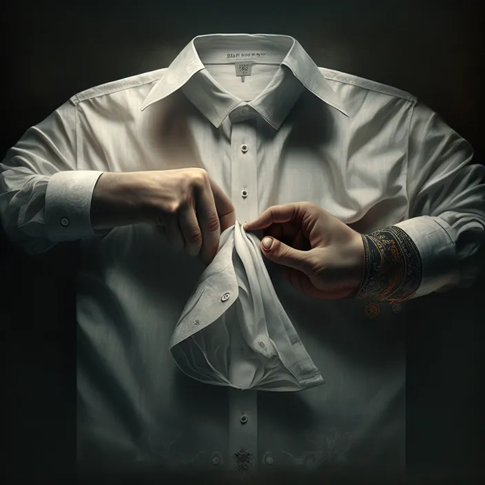 a man putting on a white shirt