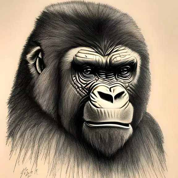 a black and white drawing of a gorilla