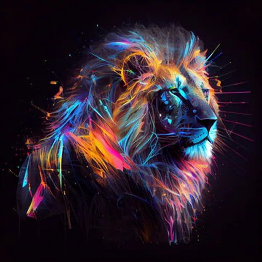 a colorful lion on a black background