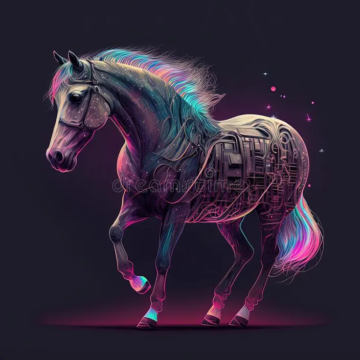 a futuristic horse with a futuristic design on a black background royalty free illustration