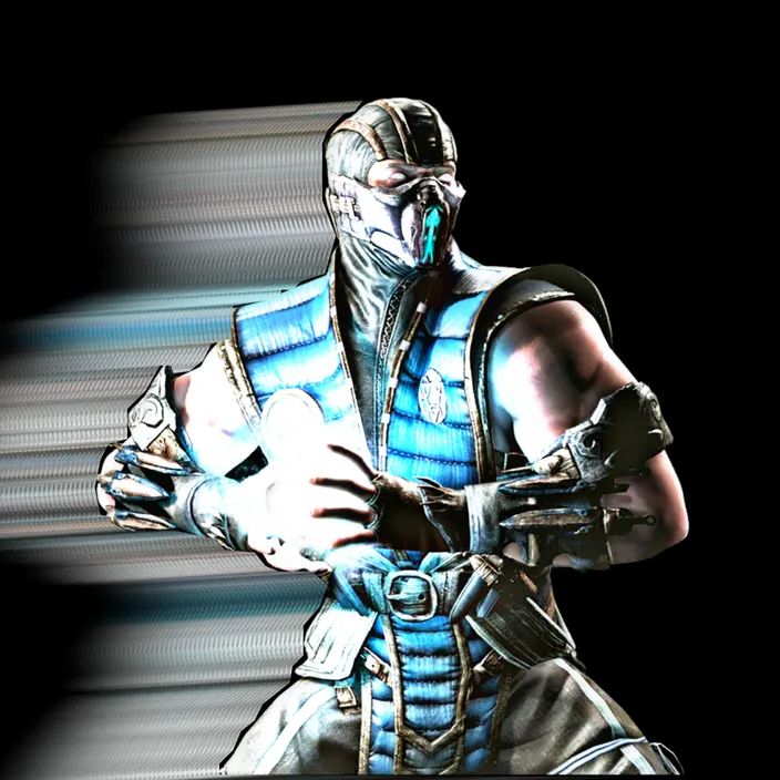 a man in a blue and black costume