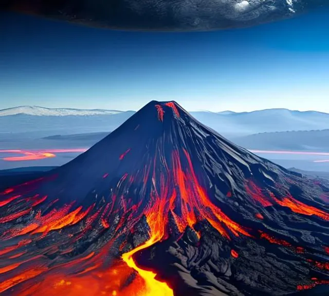 a volcano with lava and lava surrounding it