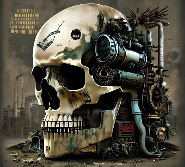 a skull with a machine on it's face