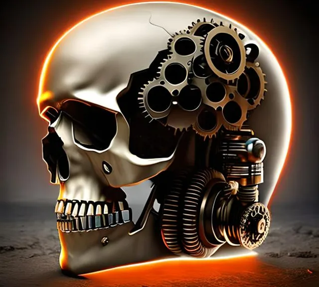 a skull with gears in it's head