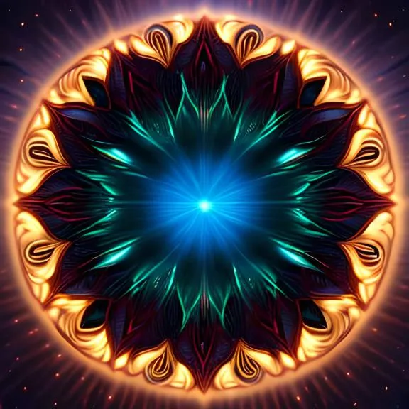 a blue and yellow flower surrounded by stars