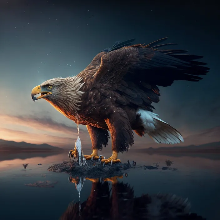 a painting of an eagle standing on a rock