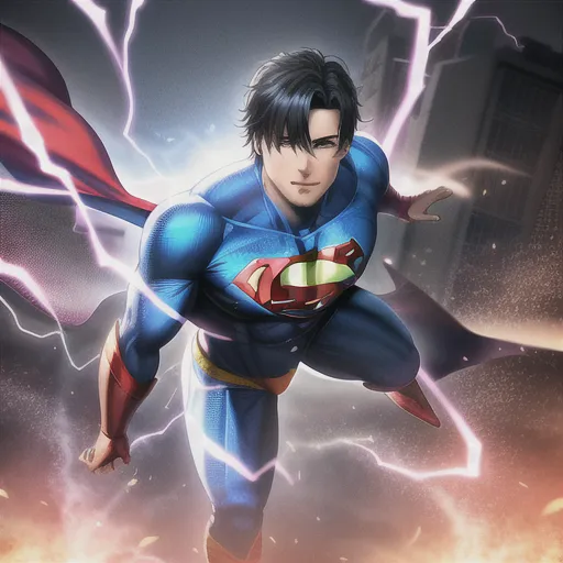 a man in a superman suit is flying through the air