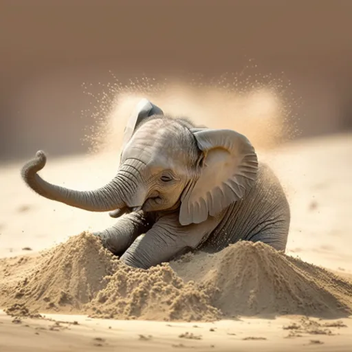 a baby elephant is playing in the sand