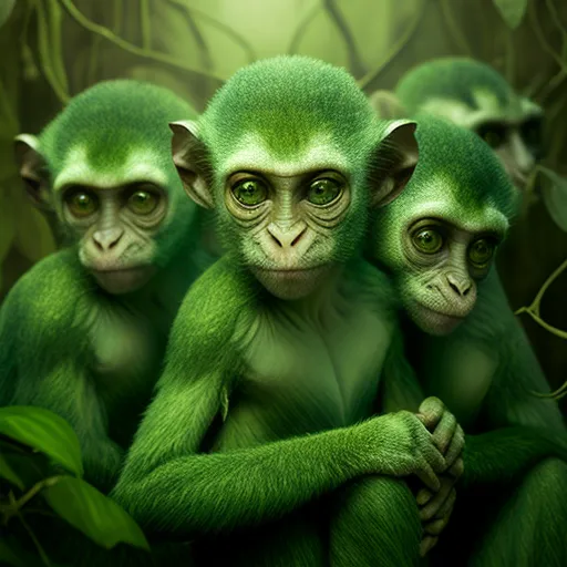 a group of green monkeys sitting next to each other