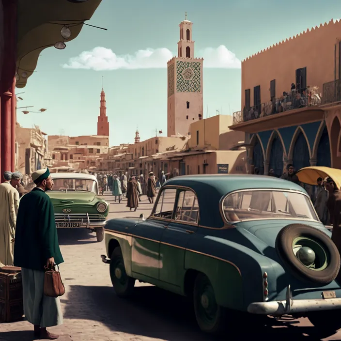 a group of people walking down a street next to a car