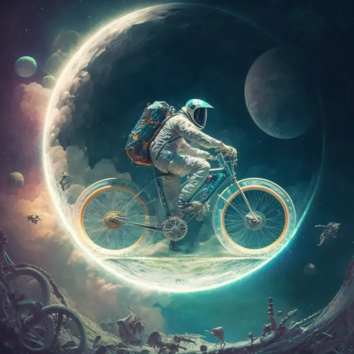 a man riding a bike on top of a moon