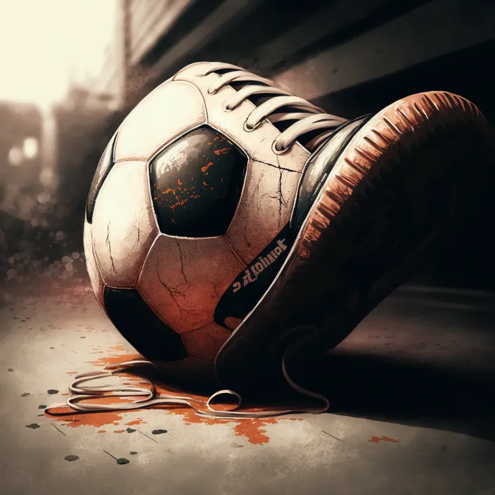 a soccer ball with a pair of scissors on the ground