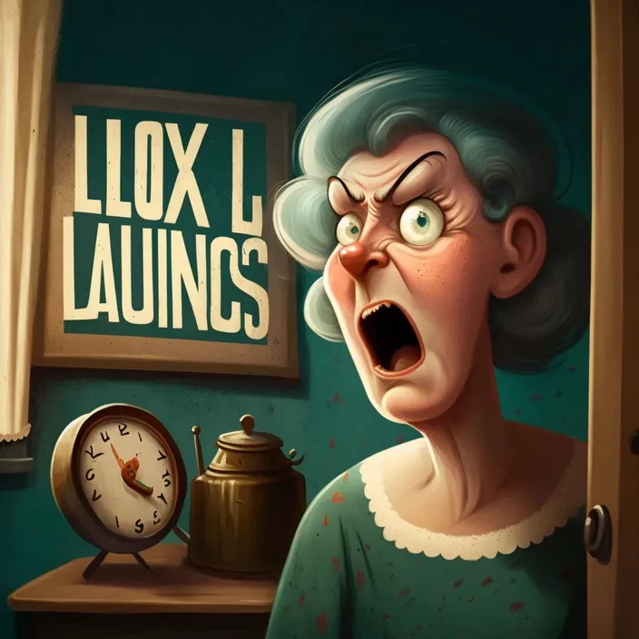 a cartoon of a woman yelling in front of a clock