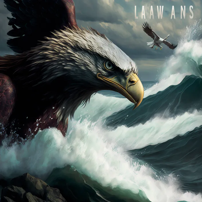 a painting of an eagle flying over a wave