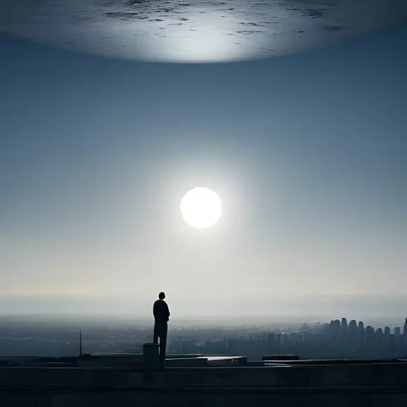 a man standing on top of a roof looking at the sun
