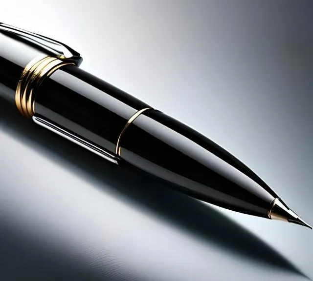 a black and gold pen on a white surface