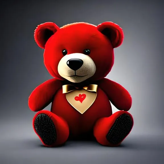 a red teddy bear with a heart on its chest