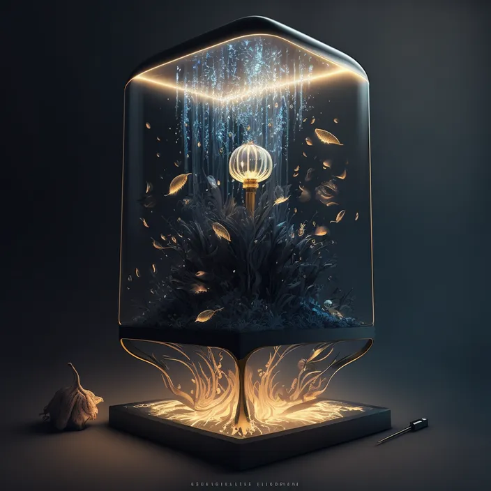 a glass box with a light inside of it